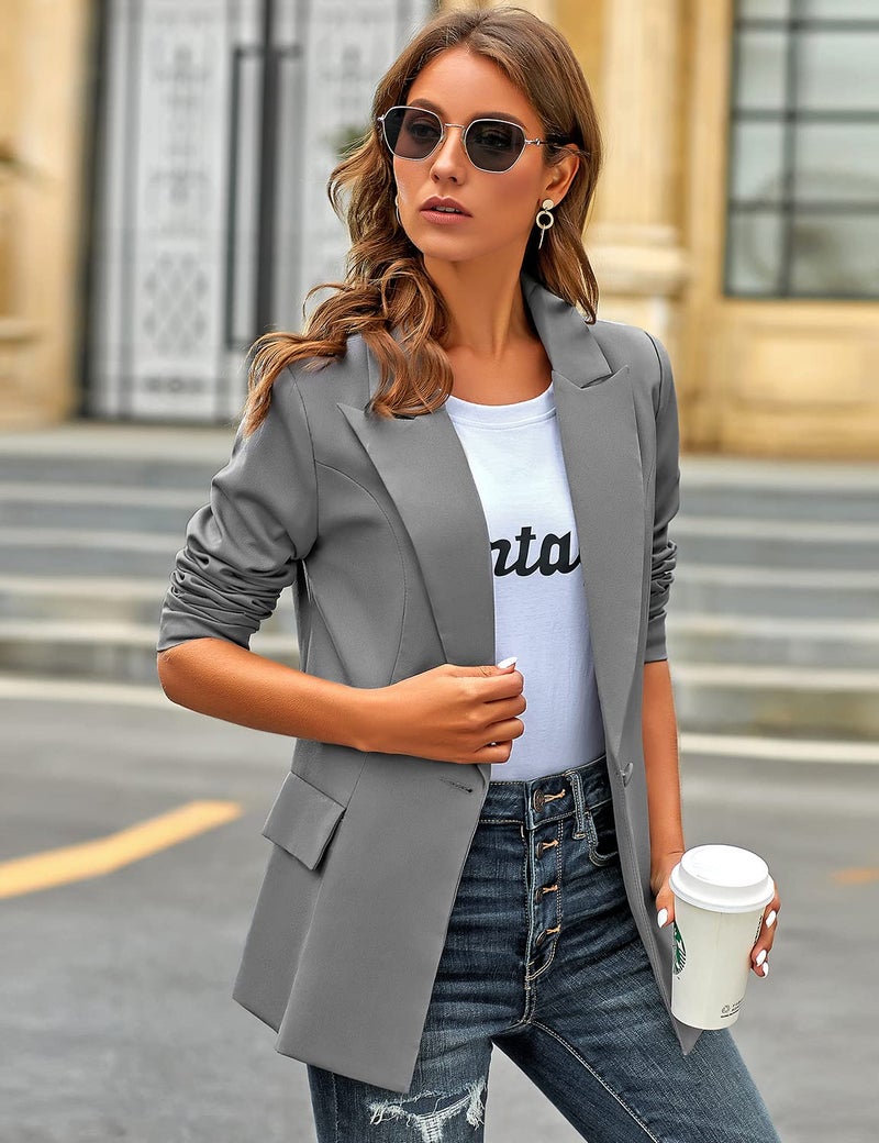 luvamia Women's Casual Long Sleeve Lapel Button Slim Work Office Blazer Jacket Blazer Jackets for Women Steel Gray Size Medium Size 8 Size 10 - Image 4